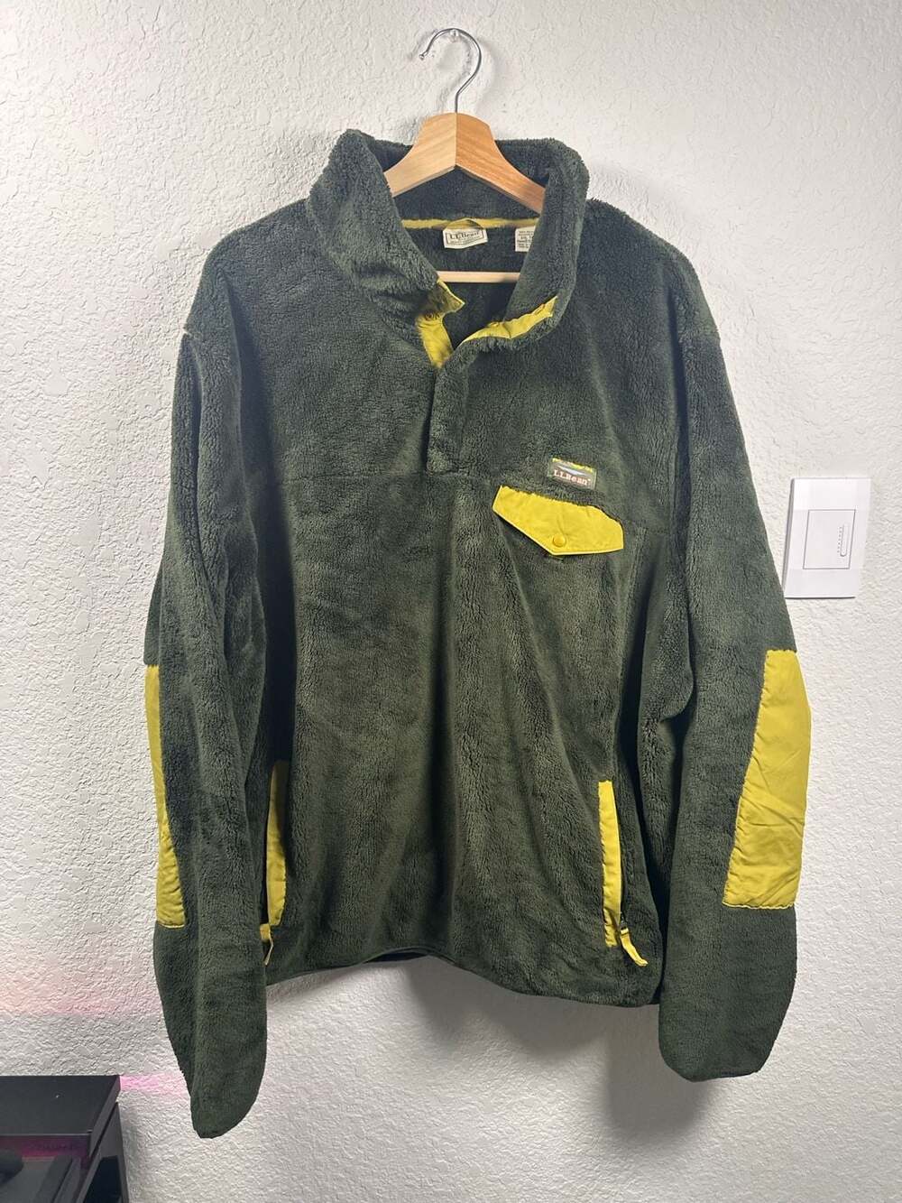 Men’s LL Bean Fleece Pullover Size XXL Tall Green Yellow